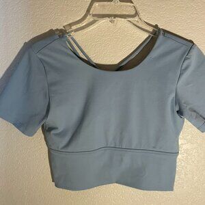 Baby Blue Halara Medium Round Neck Short Sleeve Crisscross Cropped Sports Top